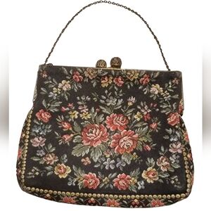 VTG 1940s/1950s Walborg French Dark Floral Needlepoint Tapestry Bag